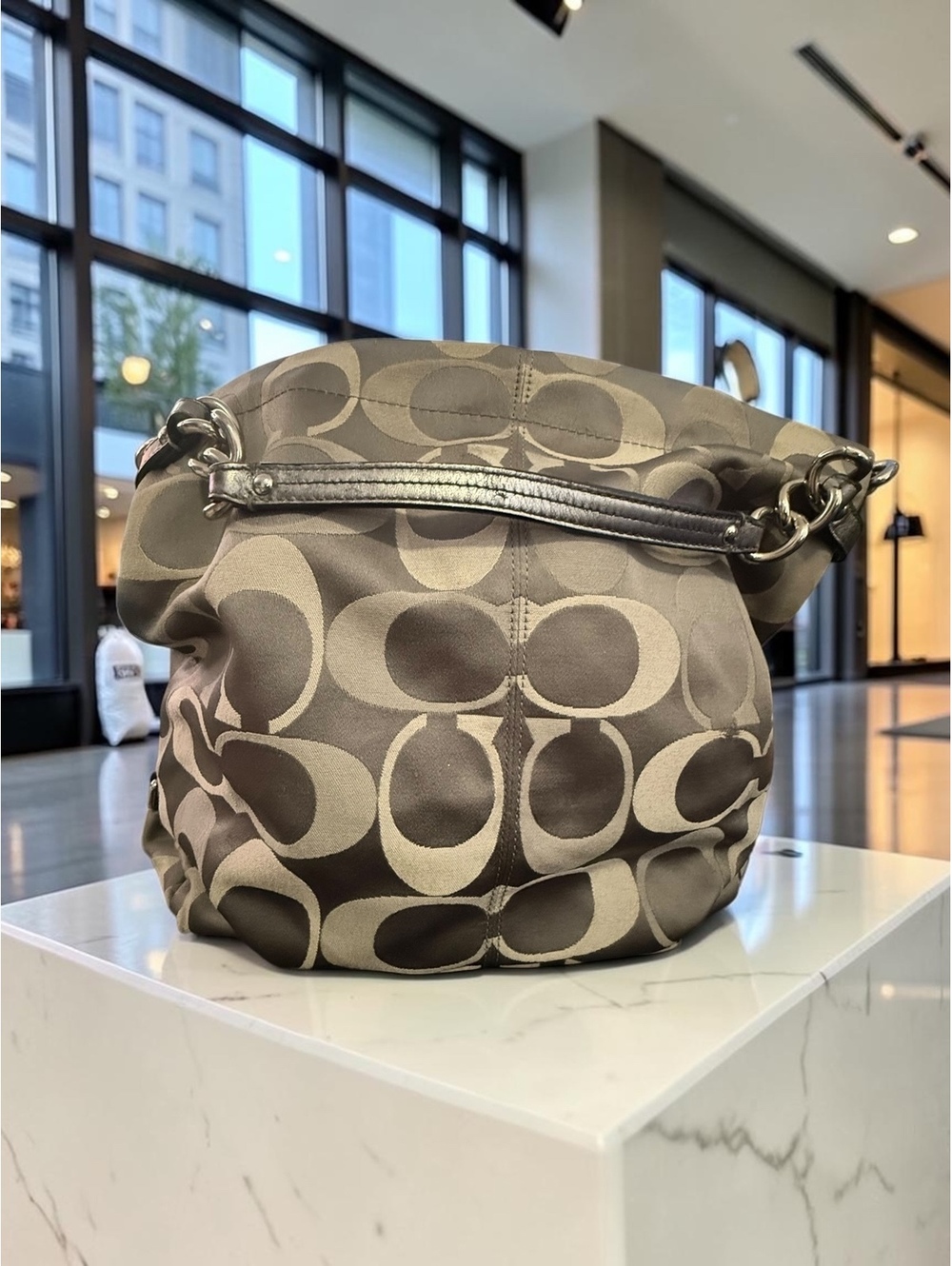 Coach F18404 Signature Sateen Brooke Hobo Shoulder Bag Metallic Pewter Y2K 2011